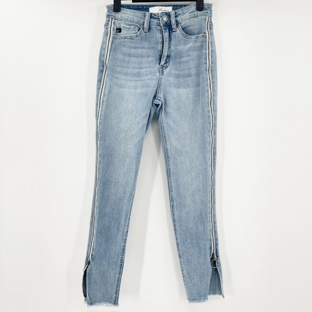 Kancan Side Zip Detail Ankle Skinny Jeans Women's Sz 1 / 24 Light Wash Mid Rise